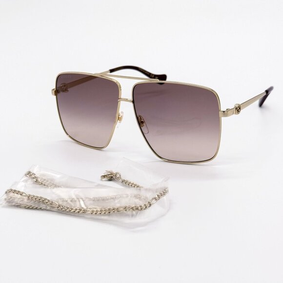 NEW GUCCI SUNGLASSES GG1087S 002 GOLD UNISEX EYEWEAR GUCCI WITH CHAIN main image 10